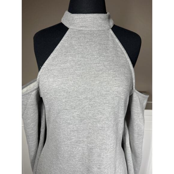 Michael Costello x Revolve Cold Shoulder Mini Dress Gray Designer Sweatshirt M - Picture 4 of 13